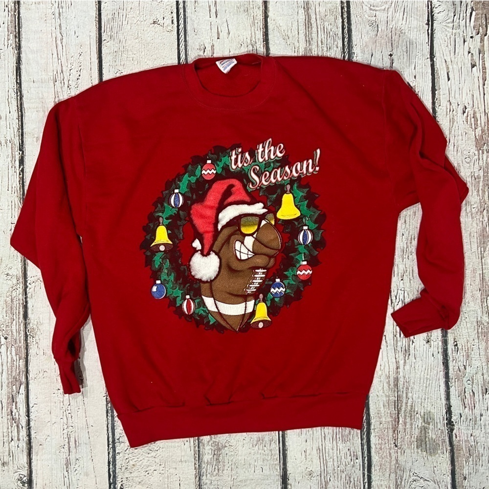Vintage 80s Tis The Season Football Xmas Christmas Sweater 1980s Sweatshirt